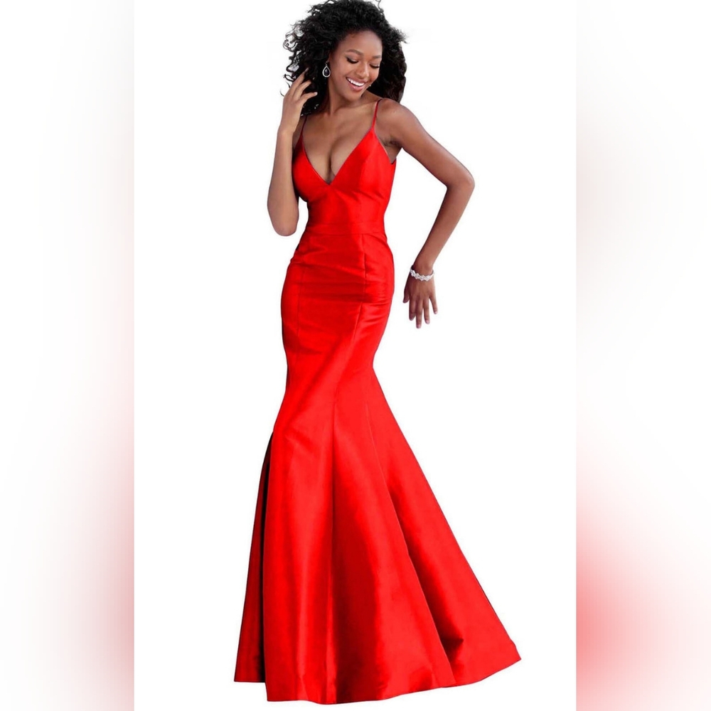 Jovani Red Satin Mermaid Prom Dress